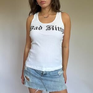 Vintage Morbid Threads “Bad Kitty” White Tank Top